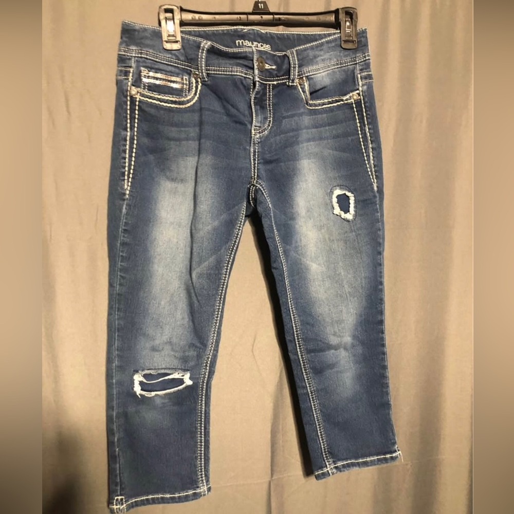 Maurices Blue Distressed Cropped Skinny Jeans